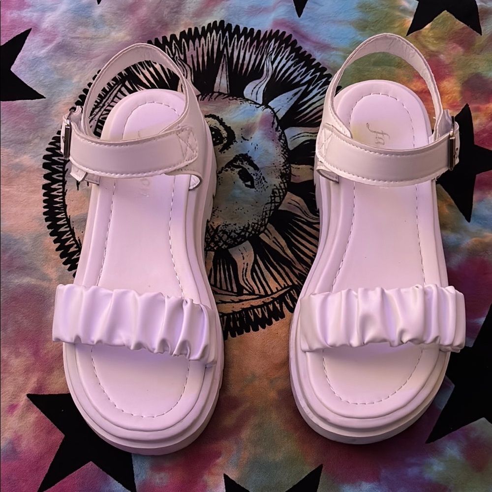 White Platform Sandals with Ruffled Straps